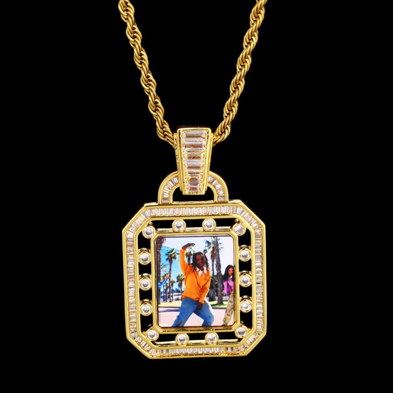 3D Solid Hollow Square Custom Photo Pendant - 30mm