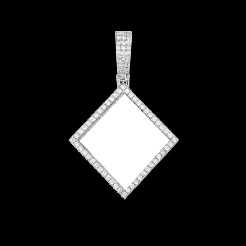 3D Solid Rhombus Custom Photo Pendant in Yellow Gold - 38mm