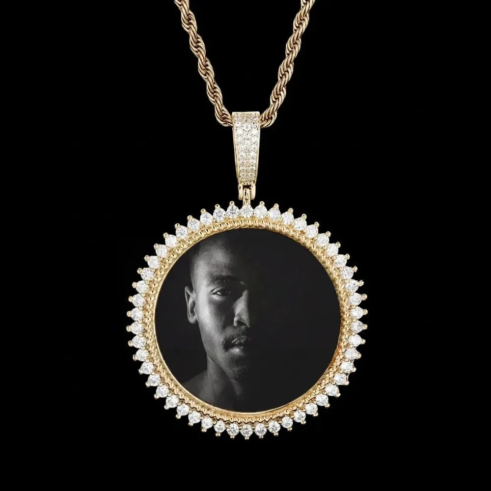 3D Solid Spiked Round Custom Photo Pendant - 48mm