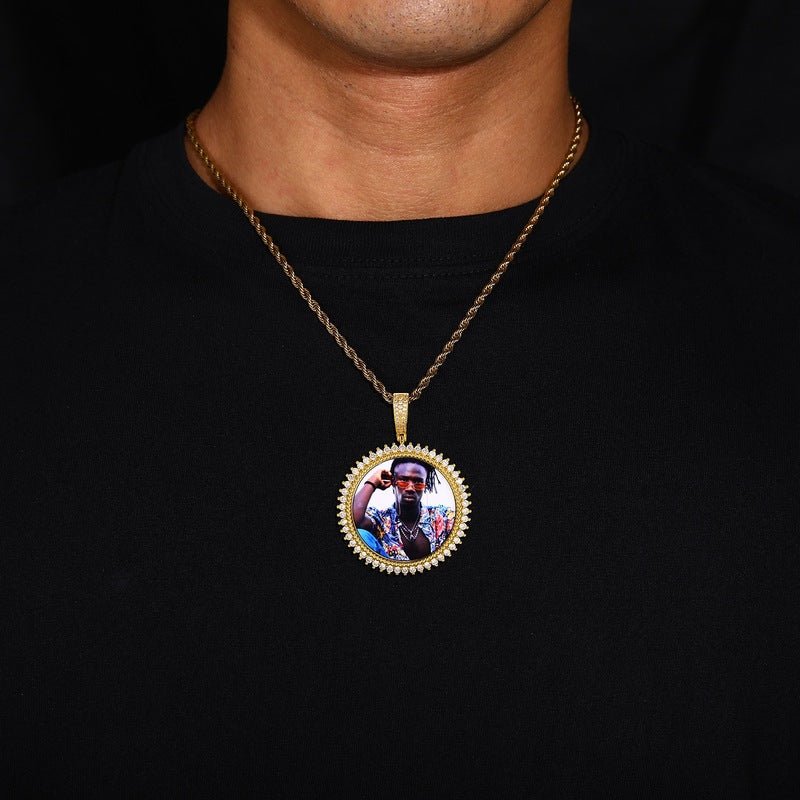 3D Solid Spiked Round Custom Photo Pendant - 48mm
