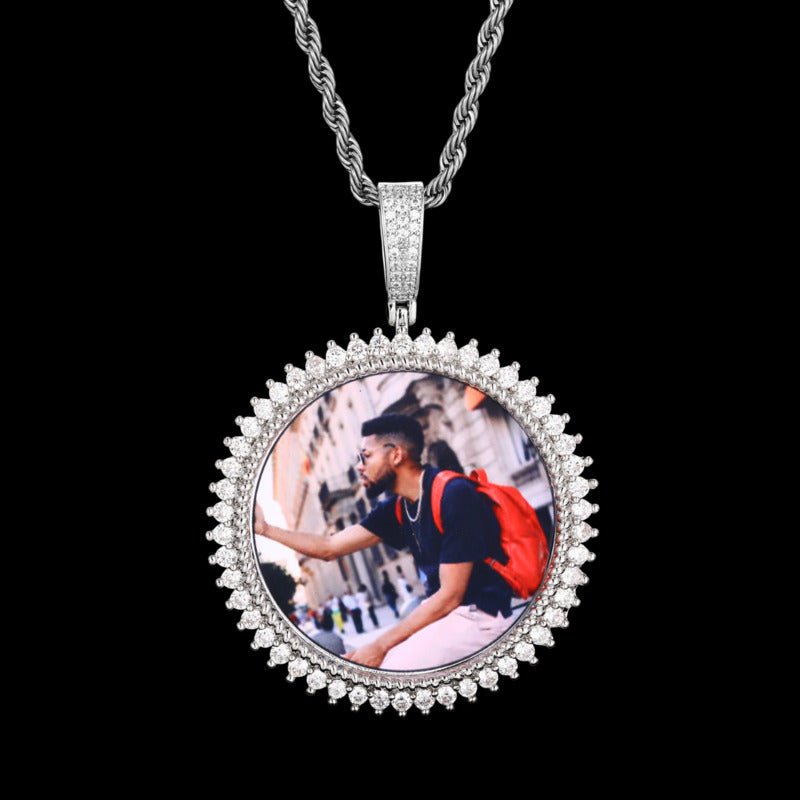 3D Solid Spiked Round Custom Photo Pendant - 48mm