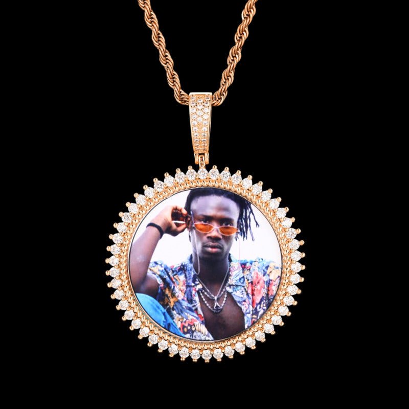 3D Solid Spiked Round Custom Photo Pendant - 48mm