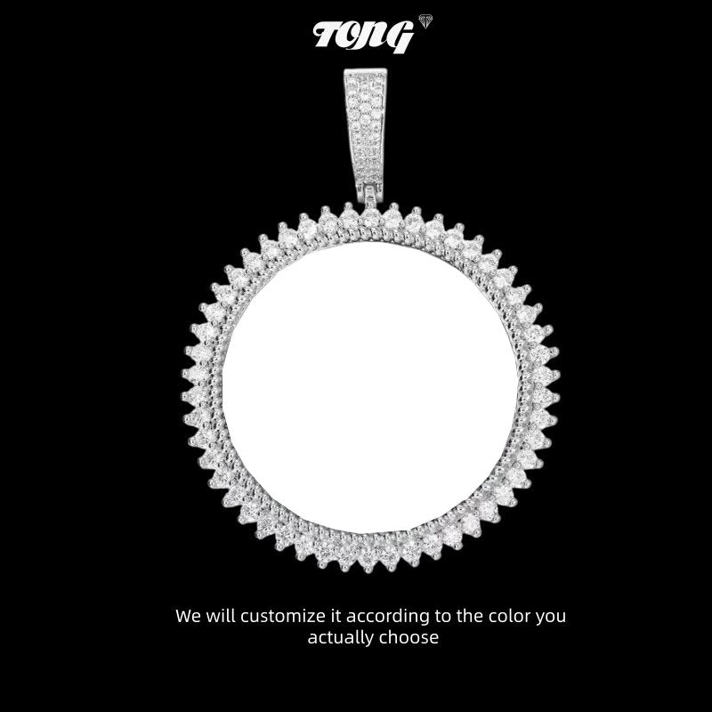 3D Solid Spiked Round Custom Photo Pendant - 48mm