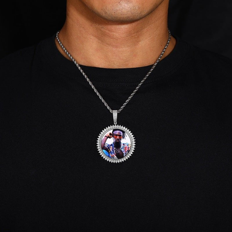 3D Solid Spiked Round Custom Photo Pendant - 48mm