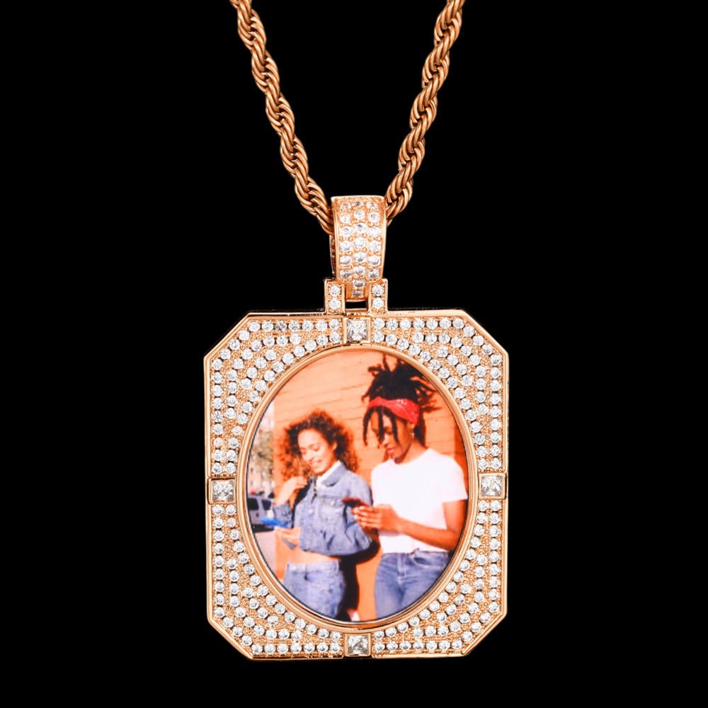 3D Solid Square Oval Custom Photo Pendant - 35mm