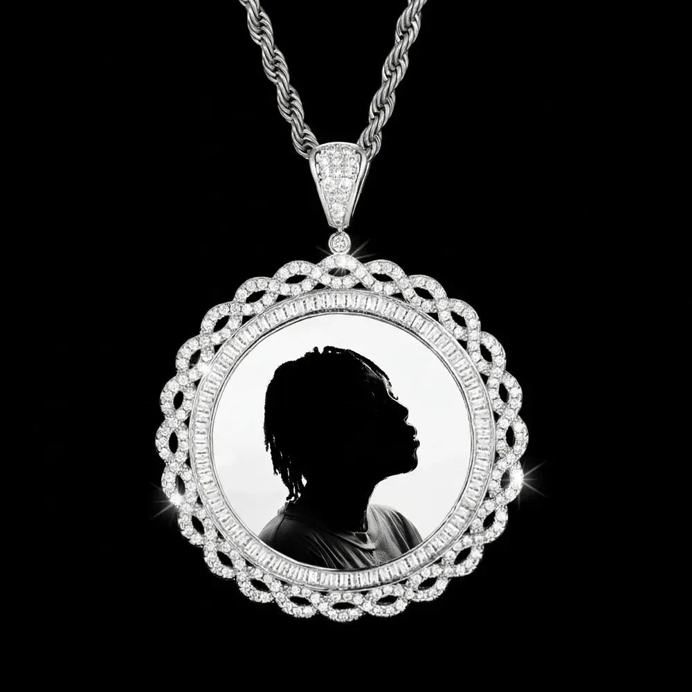 3D Vine Round Solid Photo Custom Commemorative Pendant - 45mm