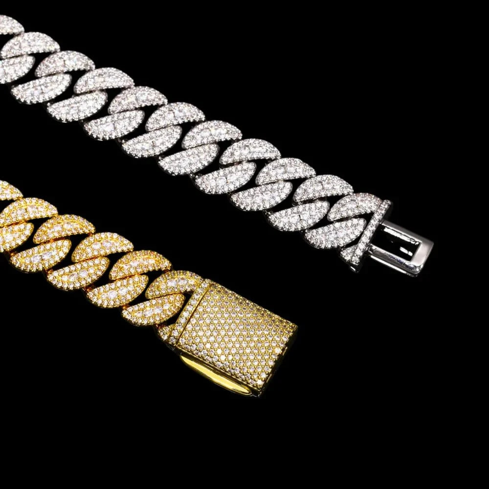 5A Prong Iced Cuban Link Bracelet in Yellow Gold - 14mm