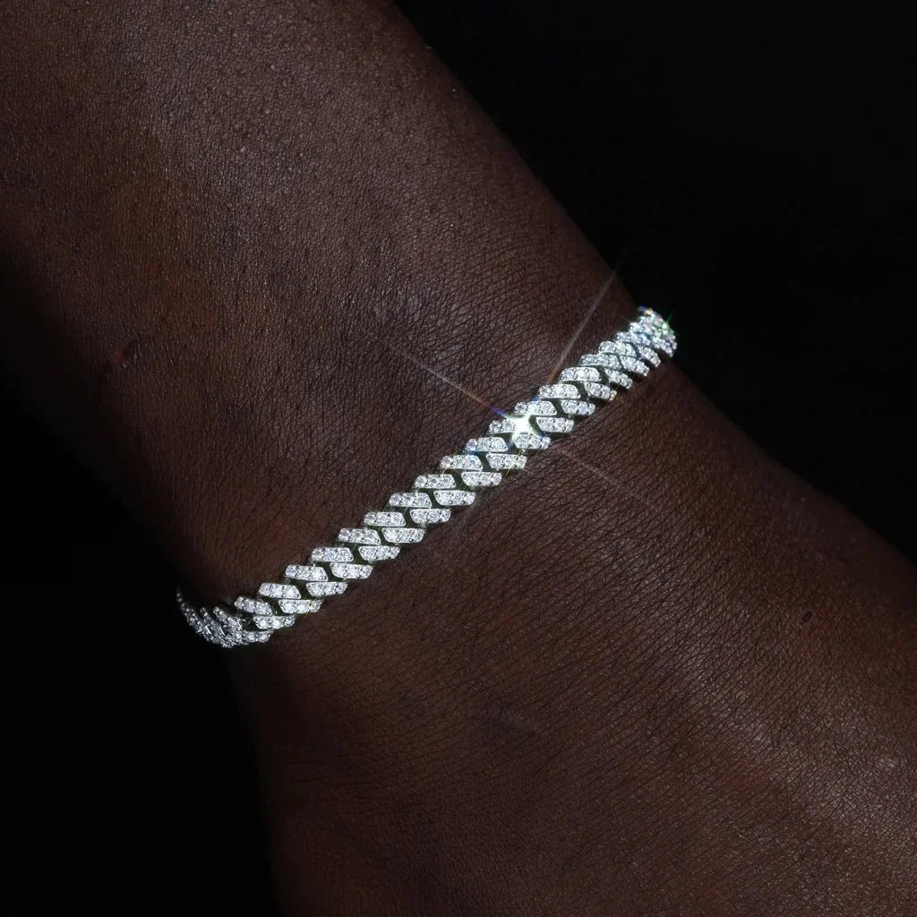 925S & VVS Moissanite Prong Cuban Bracelet - 6.5mm