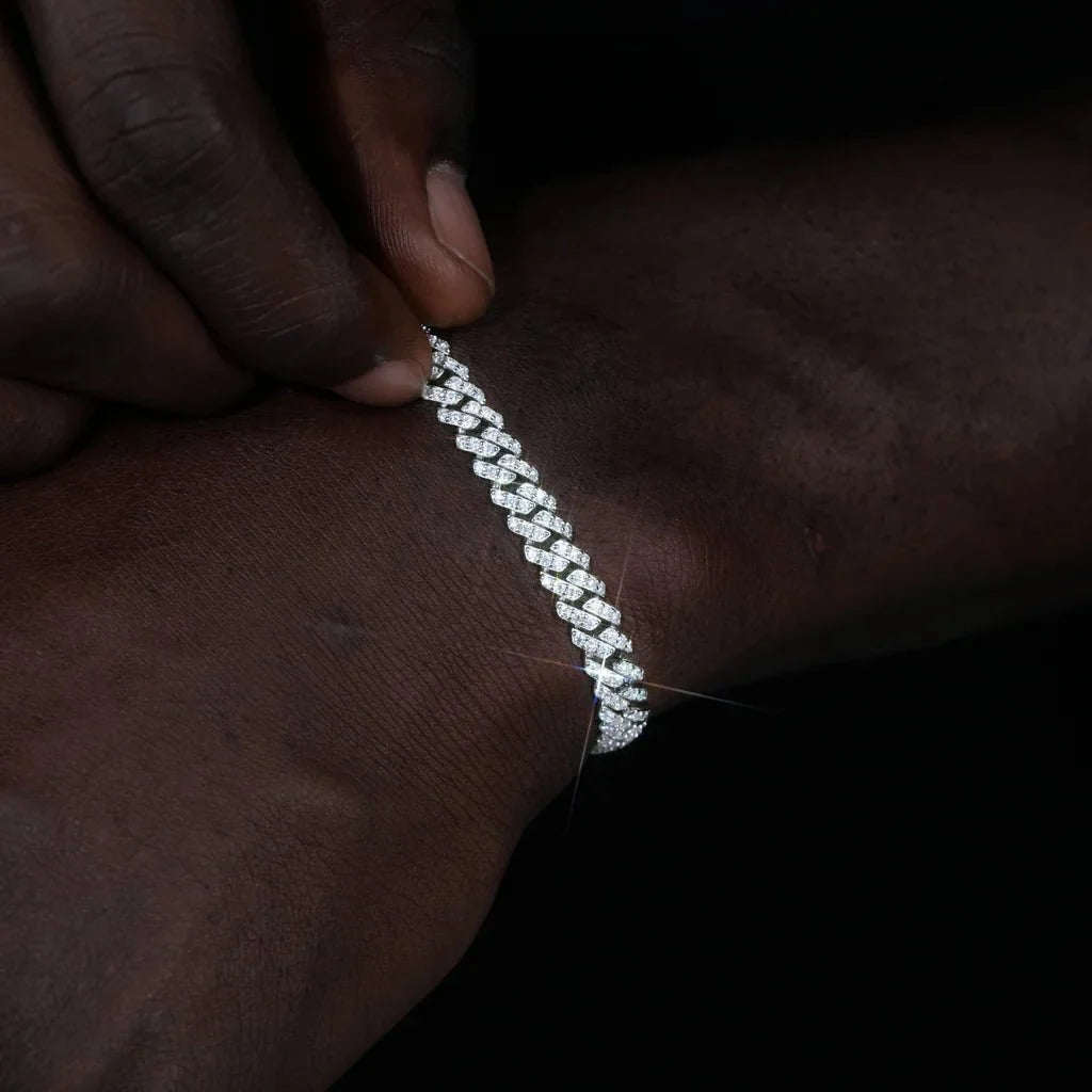 925S & VVS Moissanite Prong Cuban Bracelet - 6.5mm