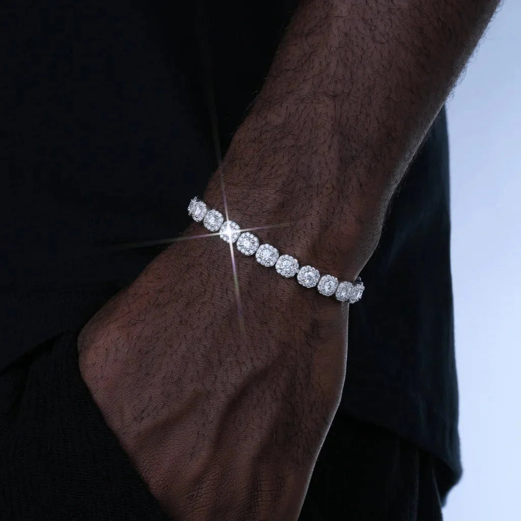 925S & VVS Moissanite Clustered Tennis Bracelet - 8MM