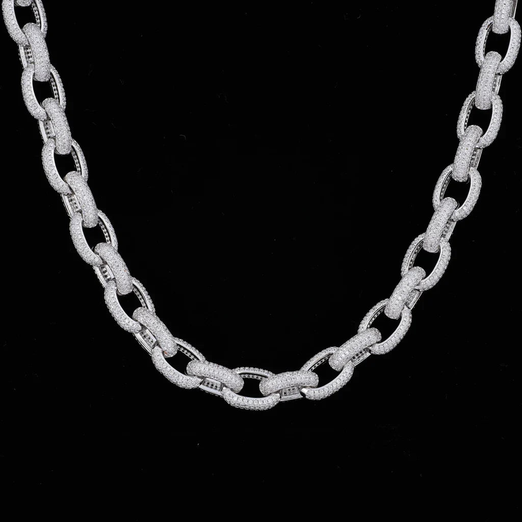 Annular Iced Prong Link Choker in White Gold - 12mm