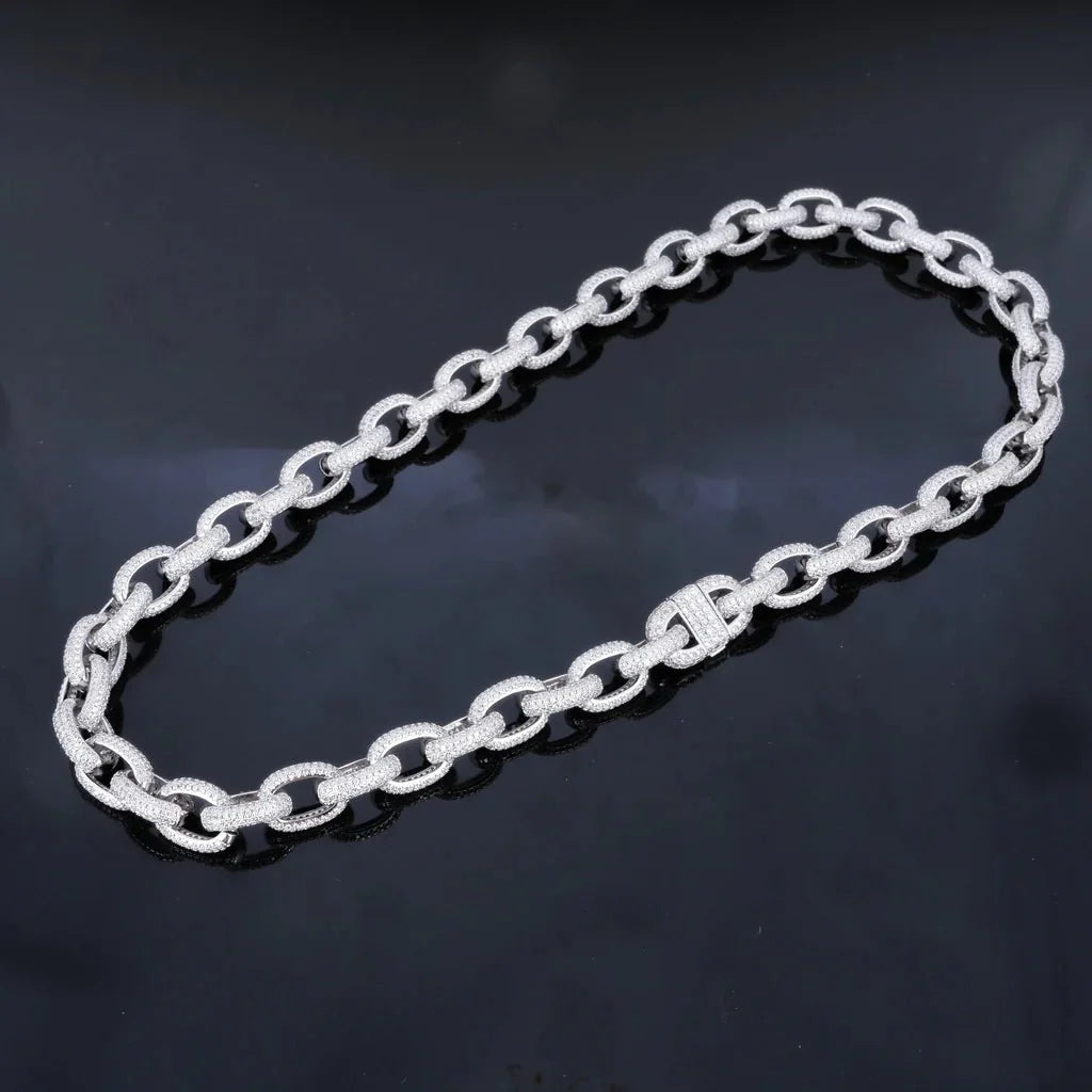 Annular Iced Prong Link Choker in White Gold - 12mm
