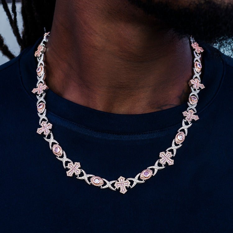 Baguette Cross Evil Eye Chain - 16mm