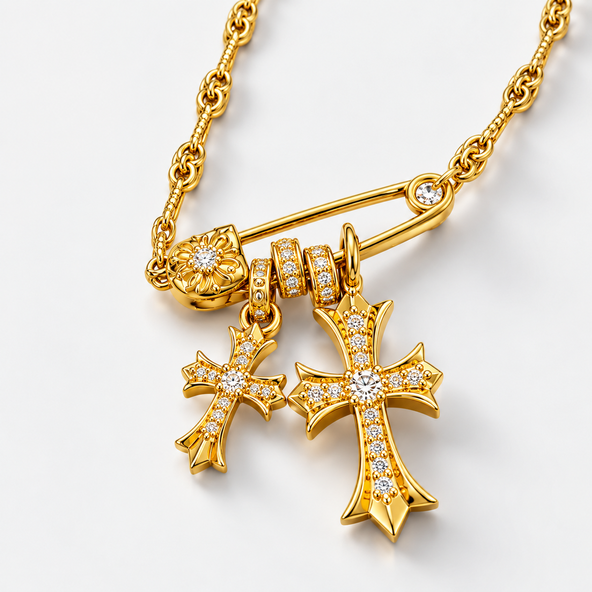AURXYA Double Cross Safety Pin Necklace – Gold