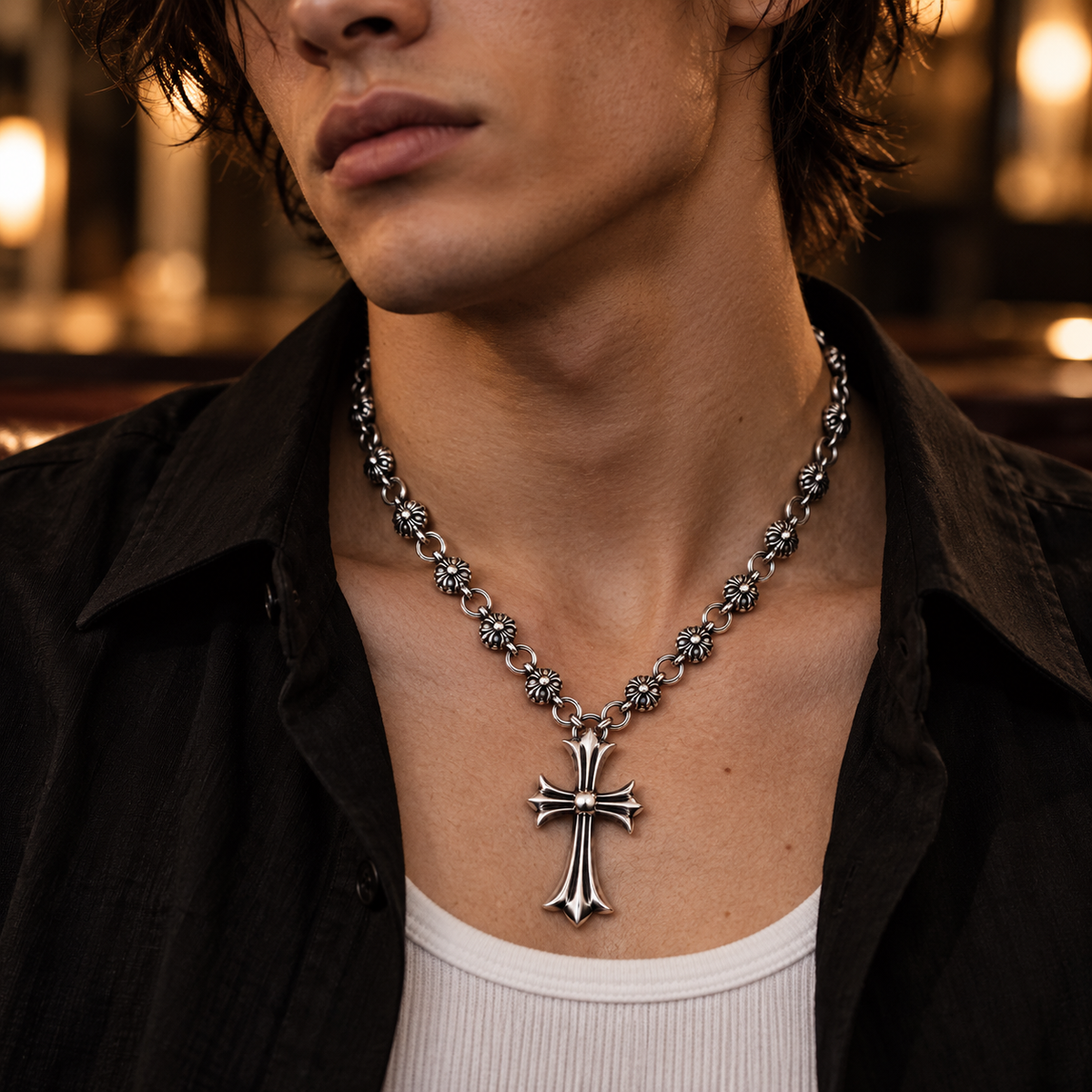 AURXYA Gothic Rosette Cross Necklace