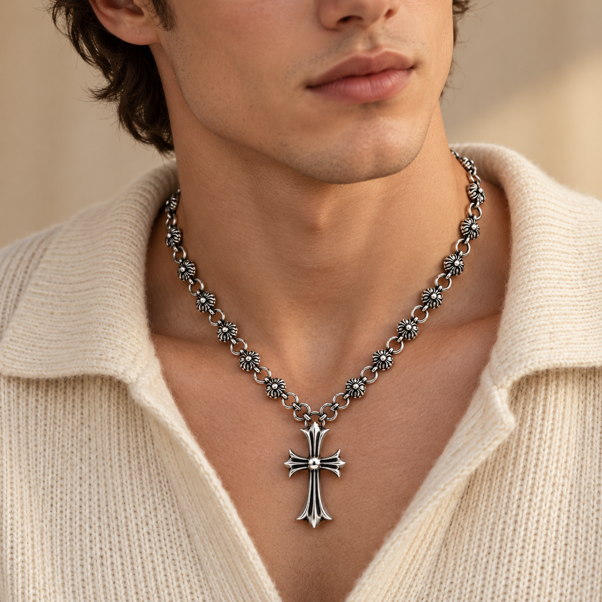 AURXYA Gothic Rosette Cross Necklace