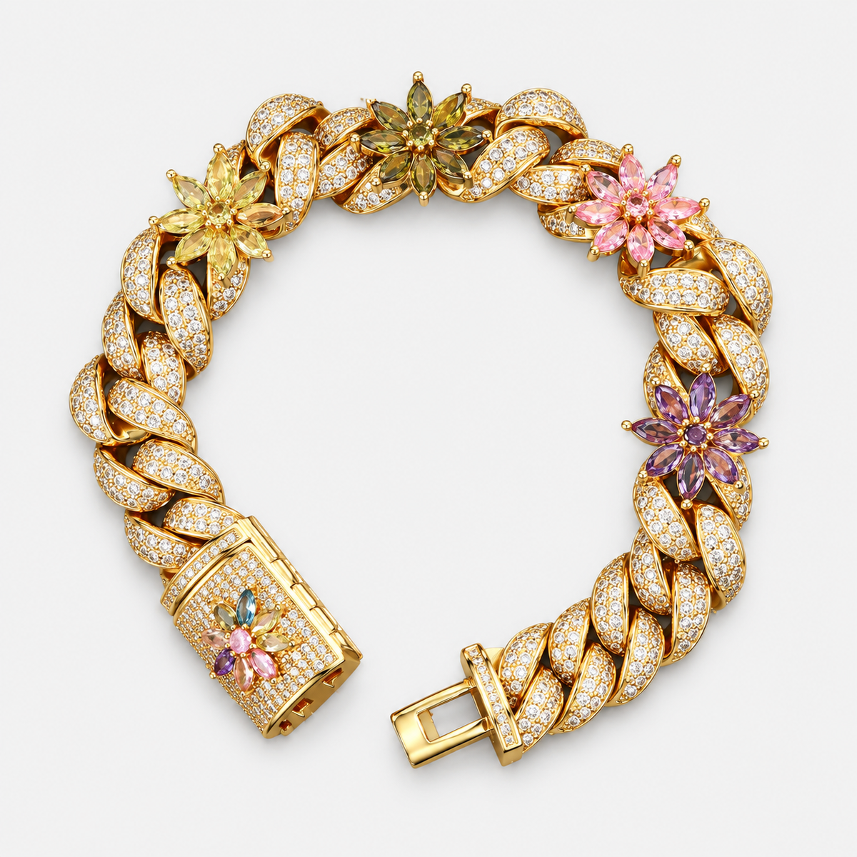 AURXYA Iced Flower Cuban Bracelet