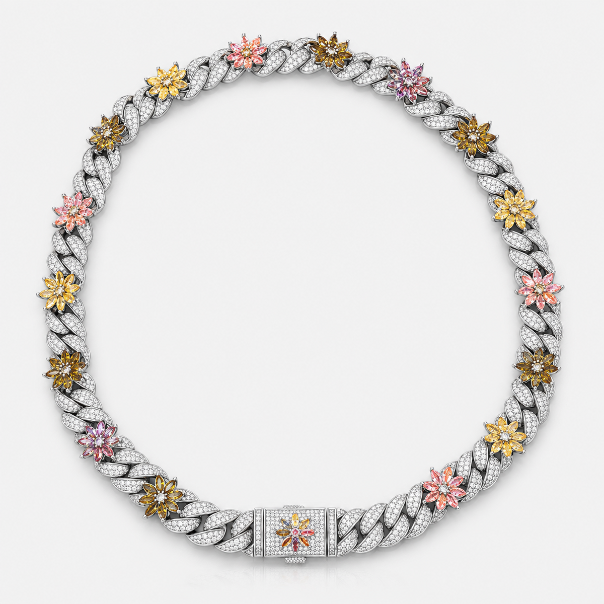 AURXYA Iced Flower Cuban Chain