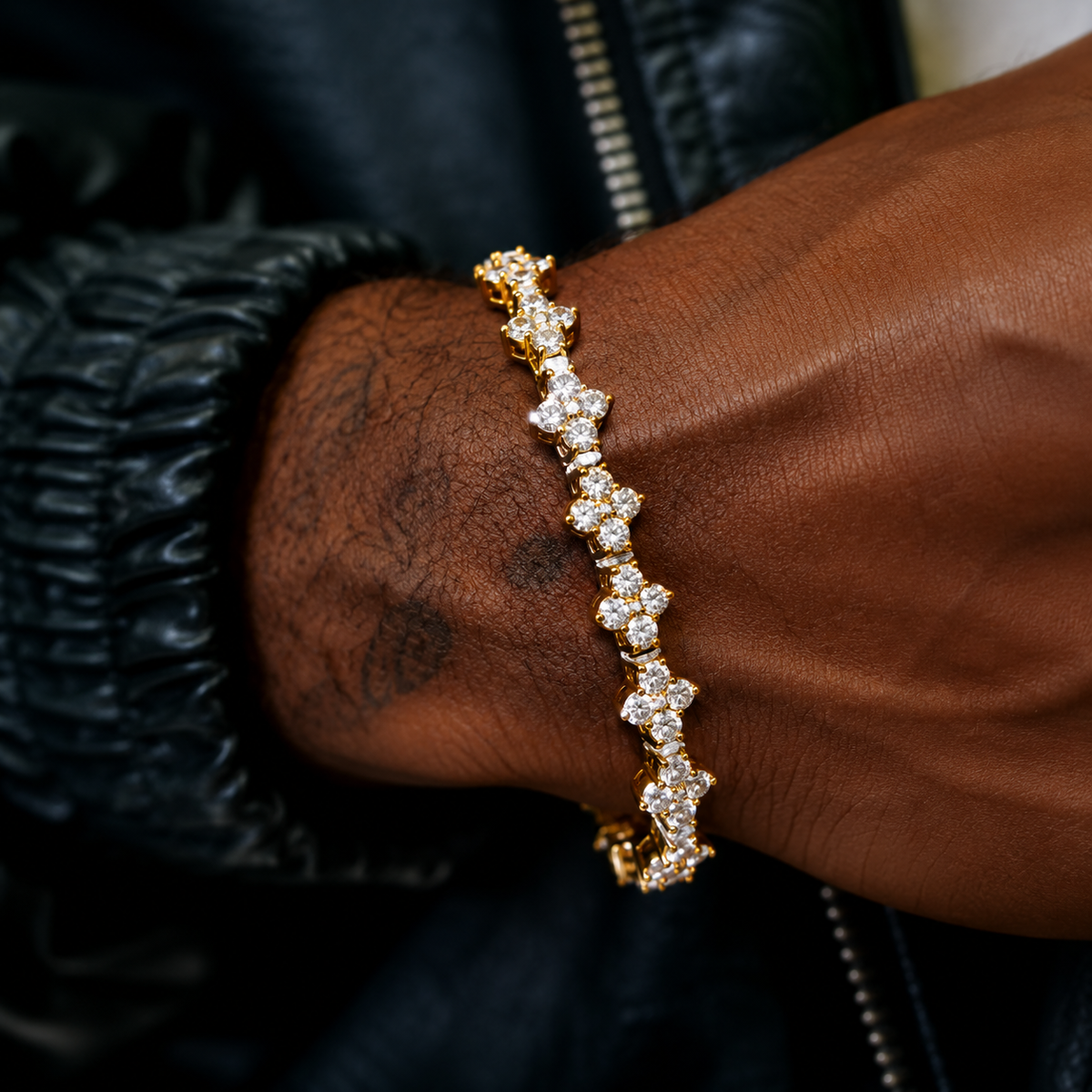 AURXYA Iced Floral Cross Tennis Bracelet