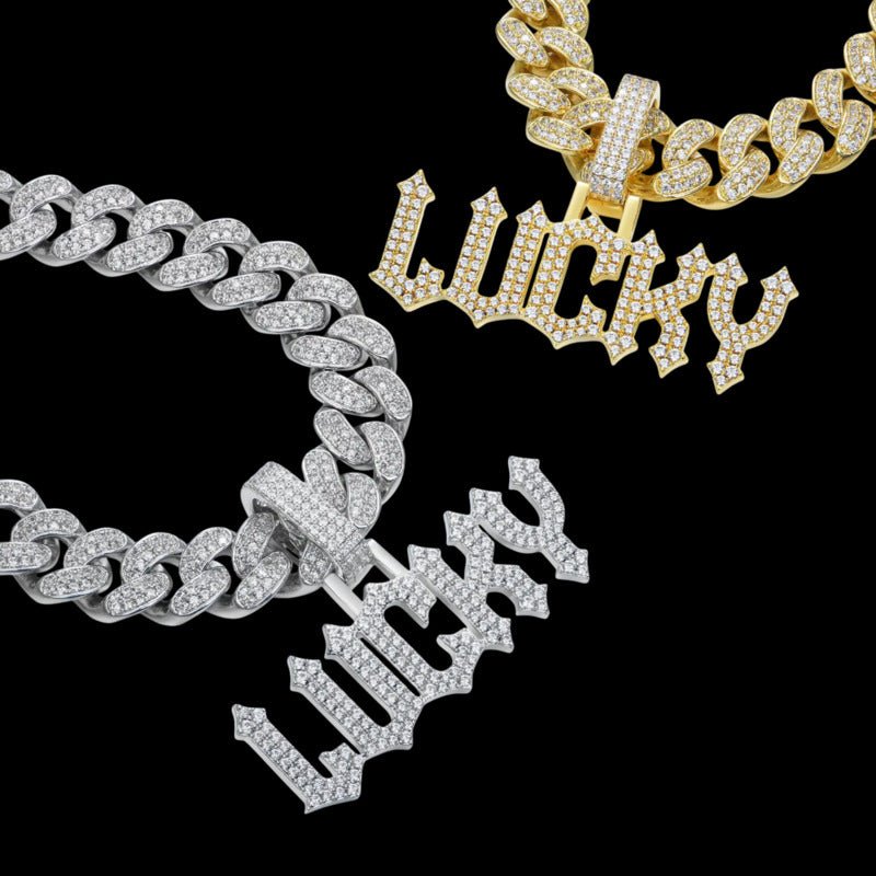 Custom Moissanite Gothic Font LettersNumbers White Gold Name Pendant