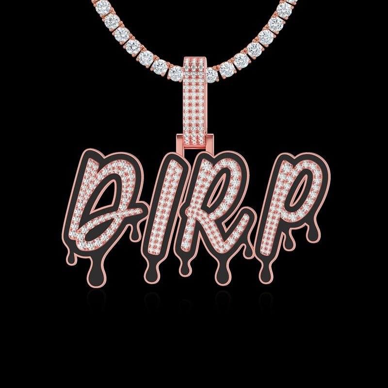 Customlced Out EnamelDripping Font Pendant in Rose Gold