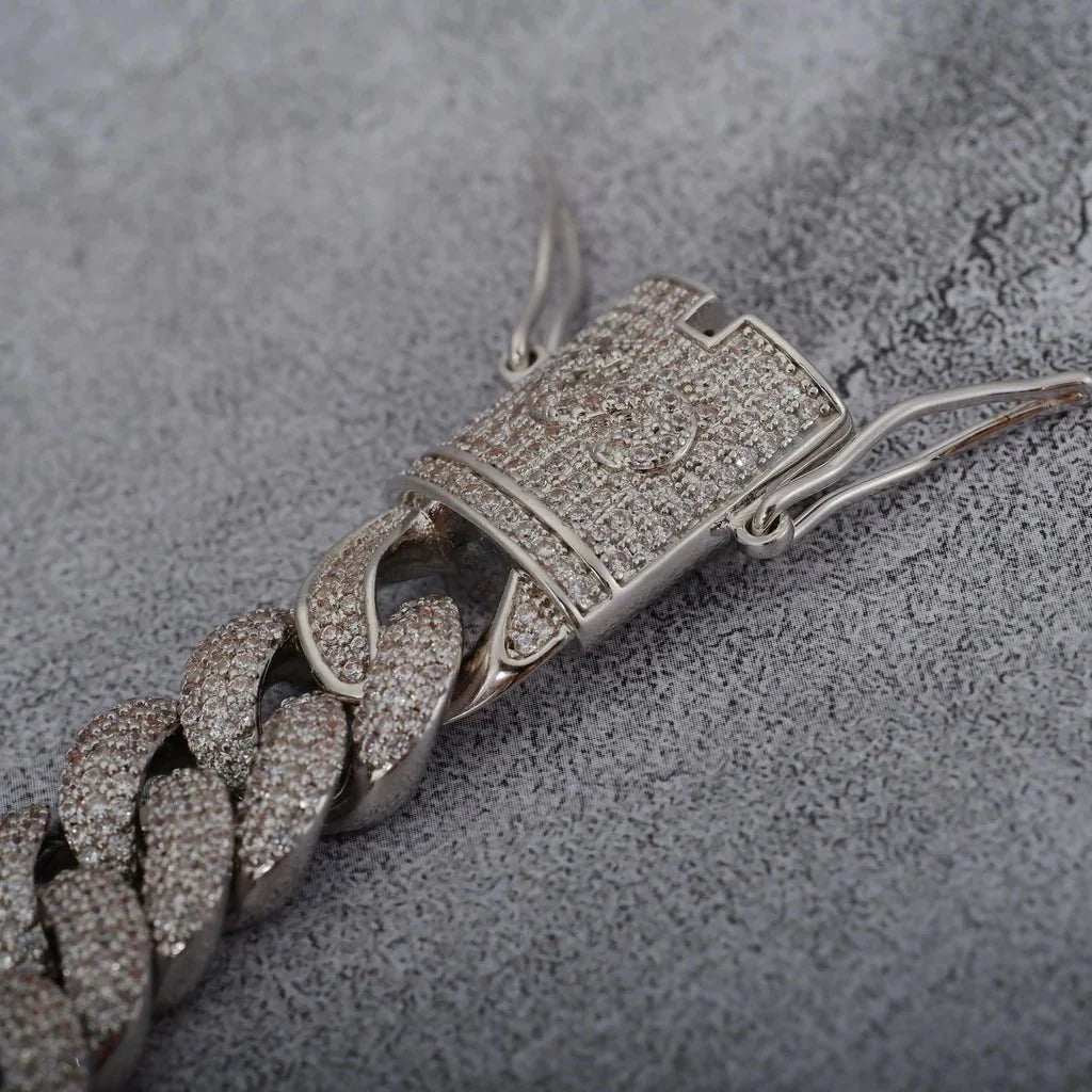 12MM 18K White Gold-Plated Cuban Link Bracelet