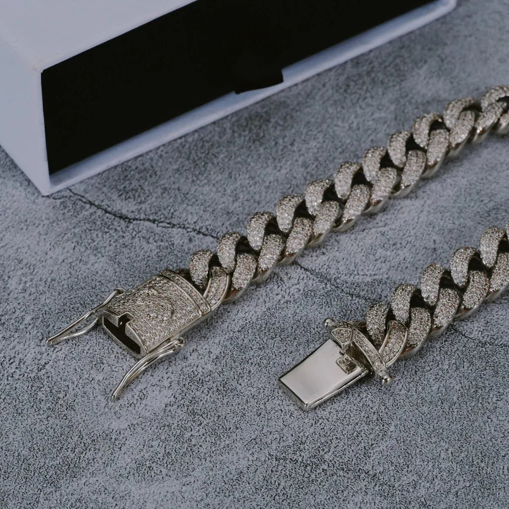 12MM 18K White Gold-Plated Cuban Link Bracelet