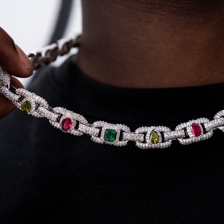 Diamond Multicolor Cluster Mariner Chain - 11mm