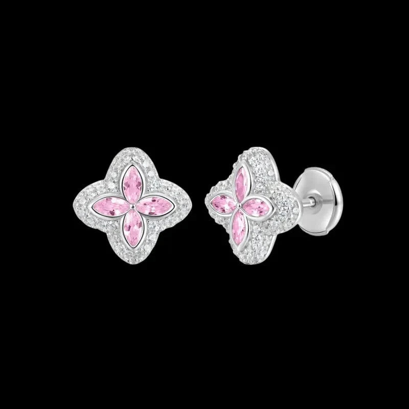 Iced Clover Earrings in Pink Diamond - 13mm