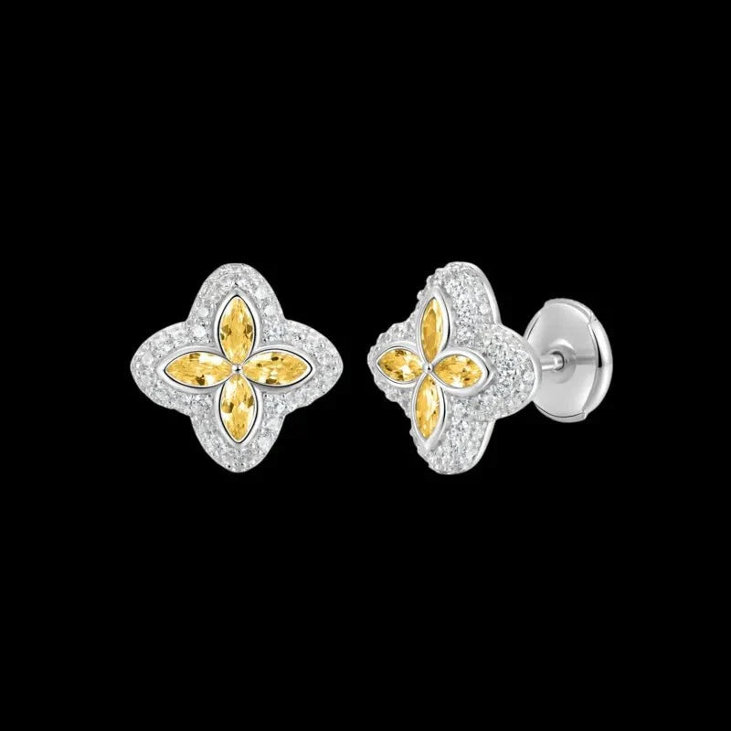 Iced Clover Earrings in Pink Diamond - 13mm
