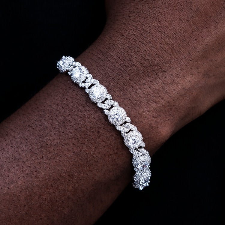 Iced Diamond Station Cuban Bracelet - 10mm