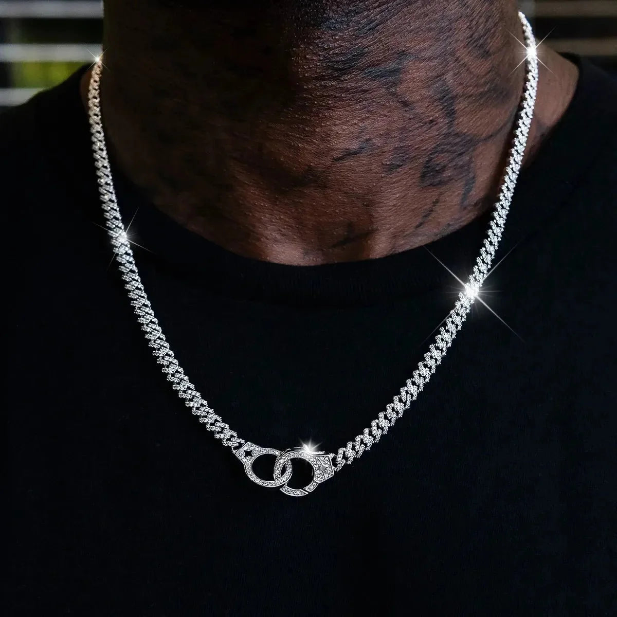 Iced Handcuff Diamond Prong Cuban Chain in White Gold