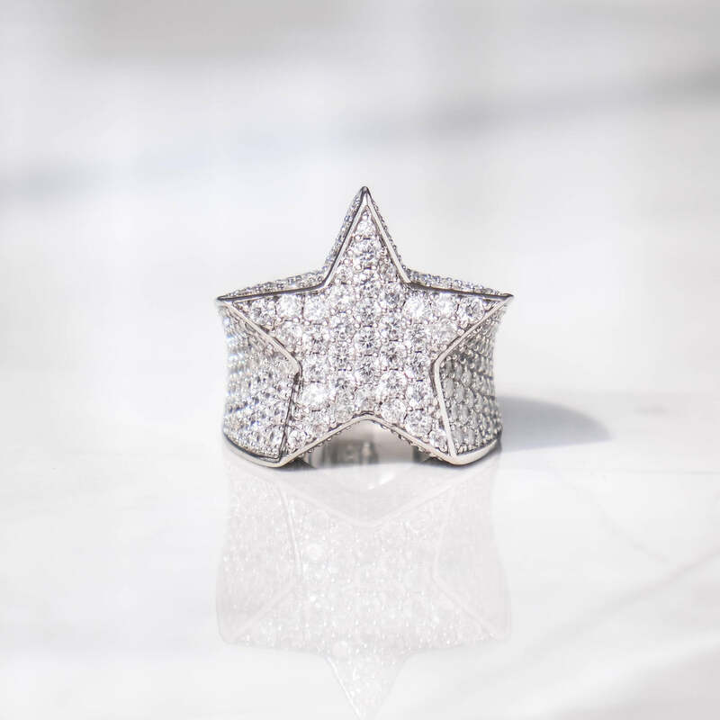 Iced Star Ring In White Gold - 26mm
