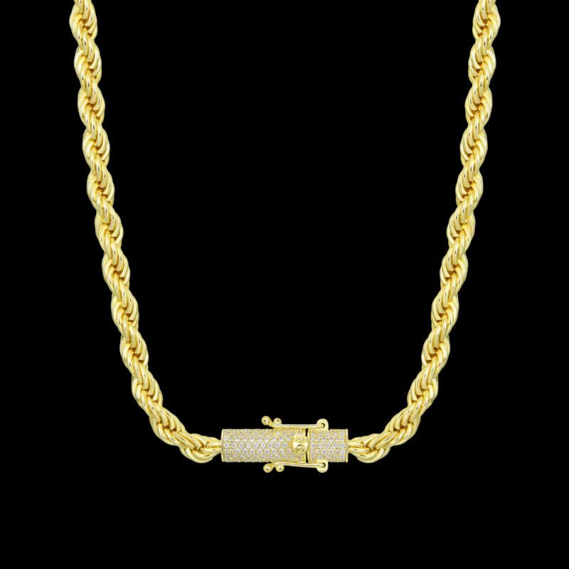 Moissanite Rope Chain Iced Clasp in Rose Gold - 6mm