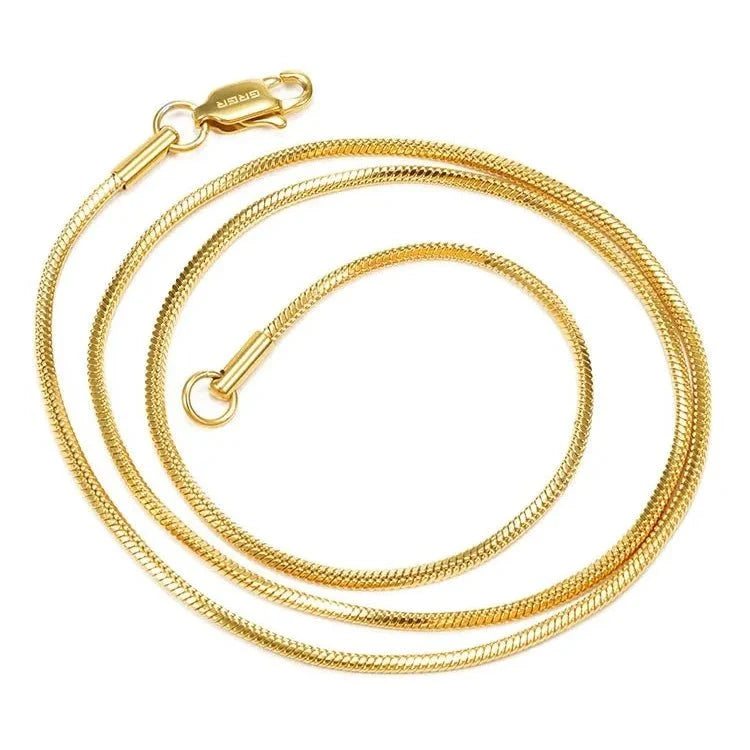 Snake Bone Chain Necklace in 24K Gold - 2mm