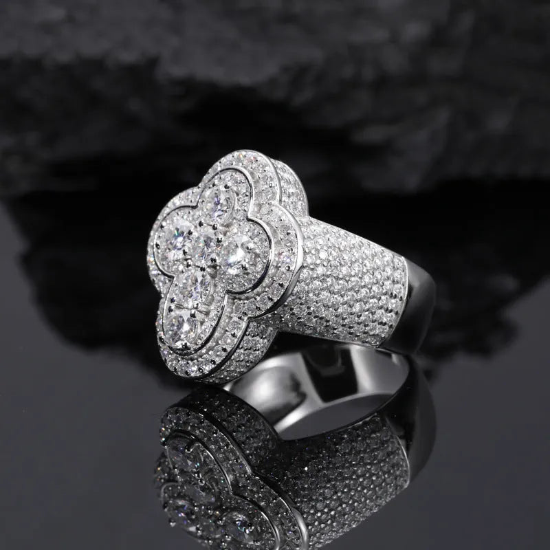 S925 VVS Moissanite Ice Plum Blossom Cross Ring