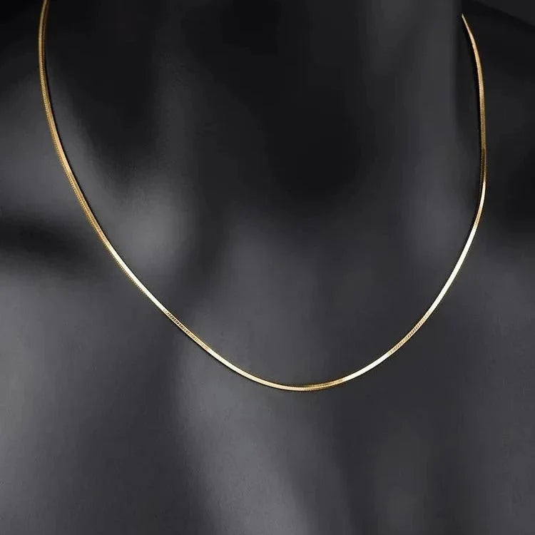 Snake Bone Chain Necklace in 24K Gold - 2mm