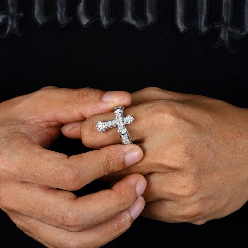 S925 VVS Moissanite ice Cross T Shape Ring