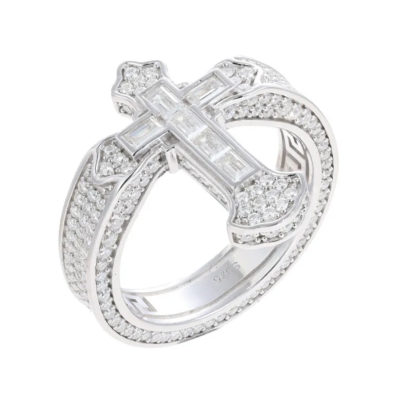 S925 VVS Moissanite ice Cross T Shape Ring
