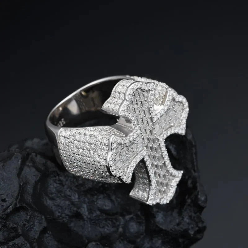 S925 VVS Moissanite Cross T Square Ice Ring