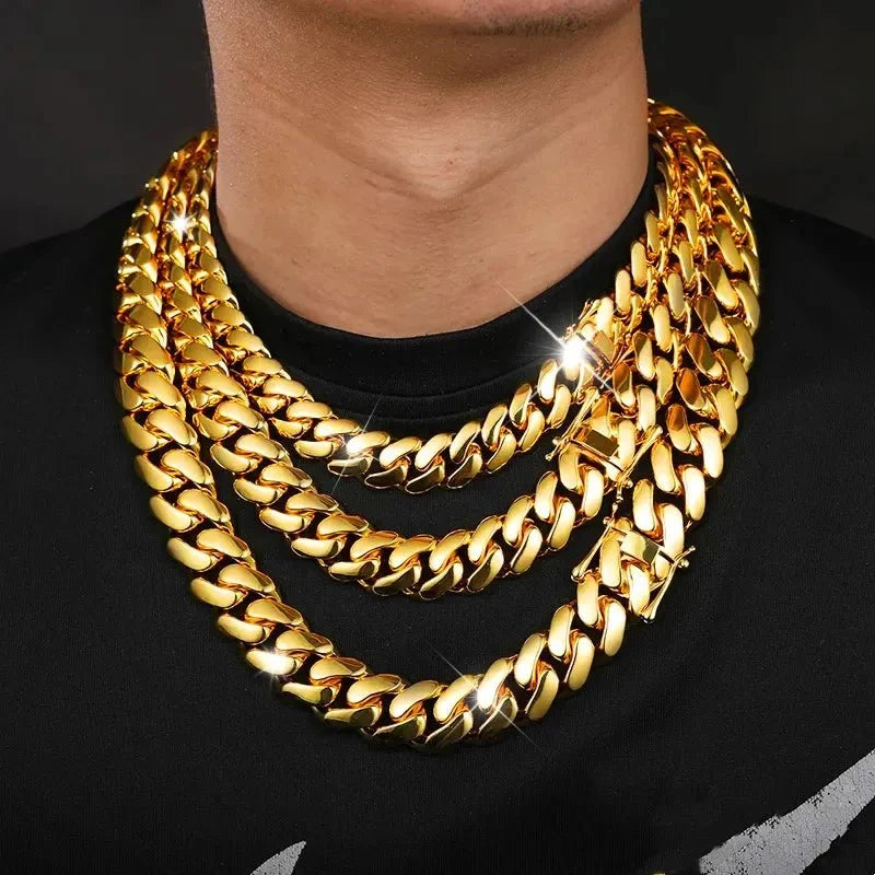 18K Gold-Plated Cuban Chain Copper Gold-Plated Butterfly Clasp Necklace 10/12/14/16/18/20/22MM