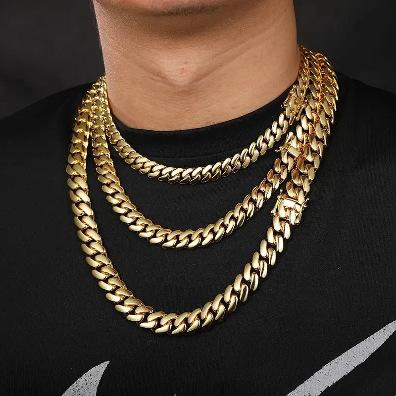 18K Gold-Plated Cuban Chain Copper Gold-Plated Butterfly Clasp Necklace 10/12/14/16/18/20/22MM