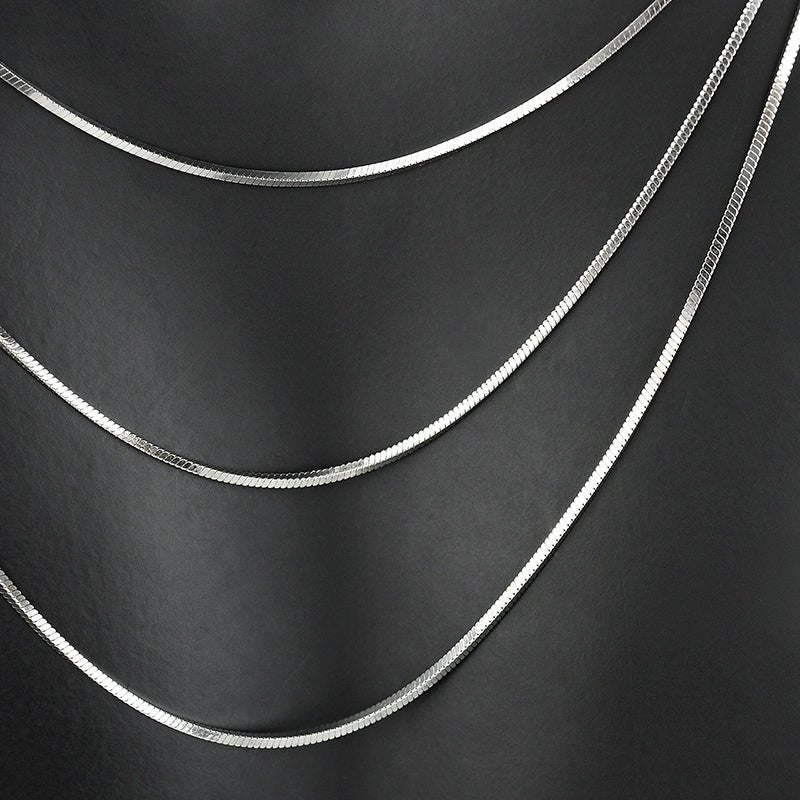 Sterling Silver Snake Bone Chain in White Gold - 1.5mm