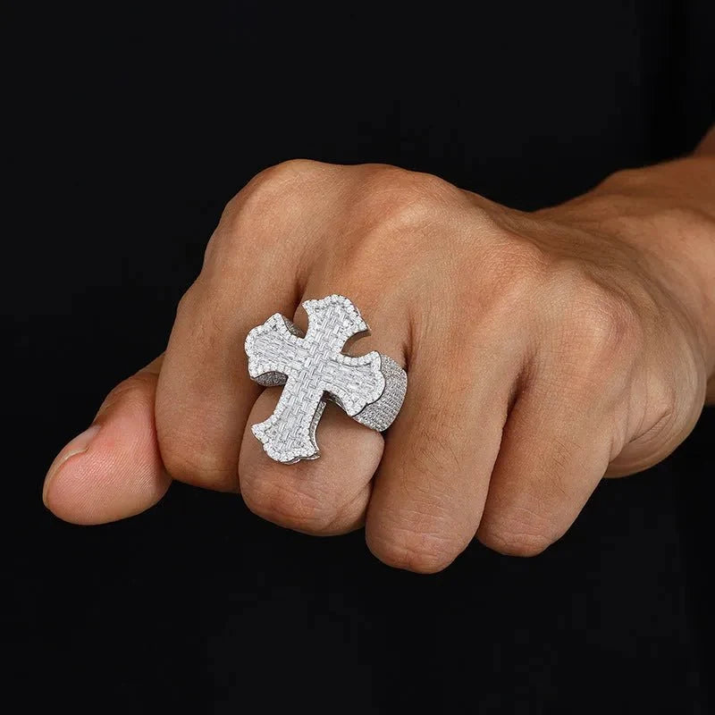 S925 VVS Moissanite Cross T Square Ice Ring