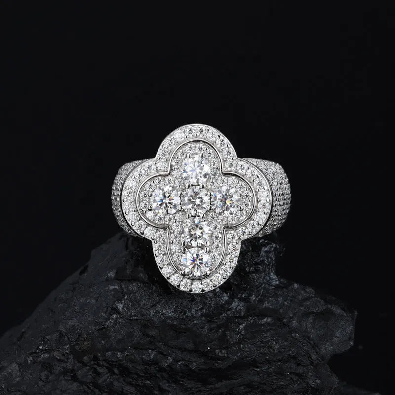 S925 VVS Moissanite Ice Plum Blossom Cross Ring
