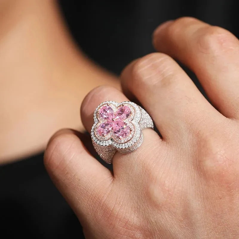 S925 VVS Moissanite Super Flash Diamond Pink Gold Ring