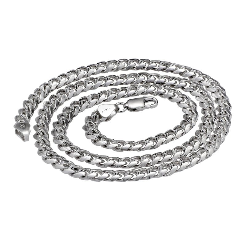S925 Cuban Chain Necklace in White Gold - 3mm/4mm/5mm