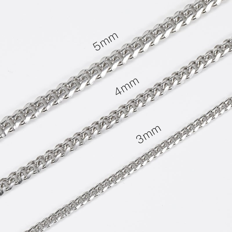 S925 Cuban Chain Necklace in White Gold - 3mm/4mm/5mm