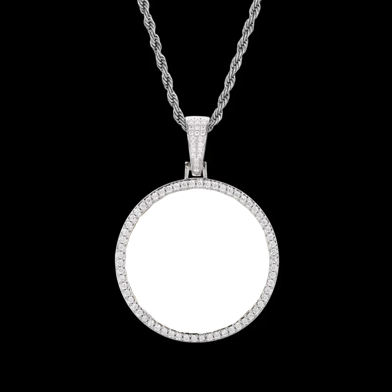 Photo Custom Round Pendant in White Gold - 45mm
