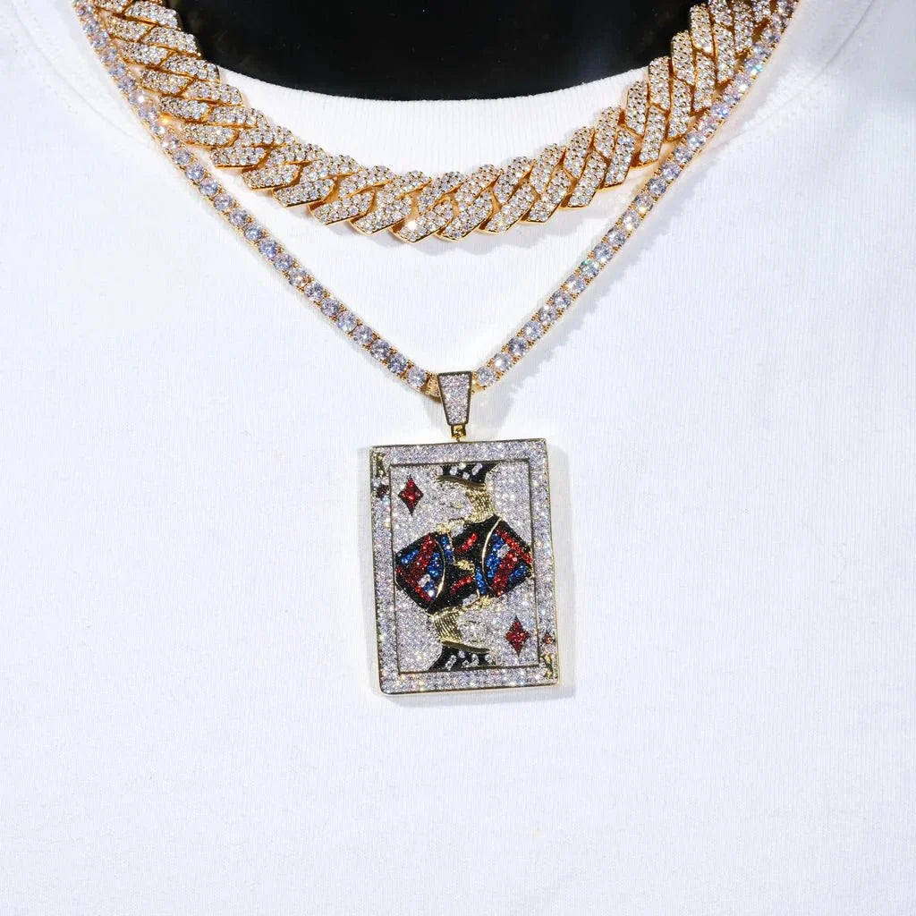 Poker King Iced Necklace In Yello Gold